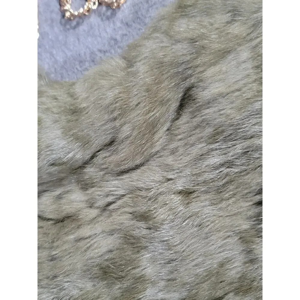 Faux Fur Shoulder Crossbody Bag with Gold Tone Chain Strap Winter Cozy Green‎